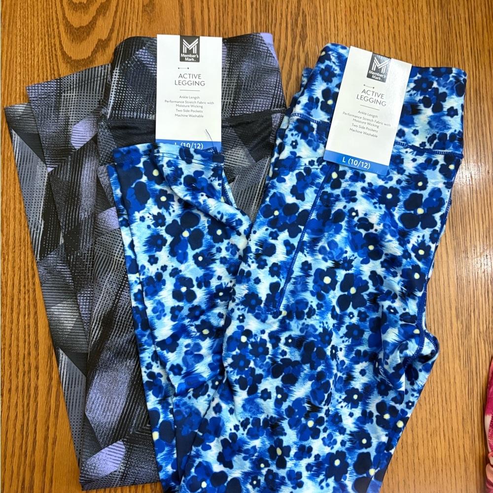 Active Legging Kids Bottoms - Blue Floral and Black Pattern